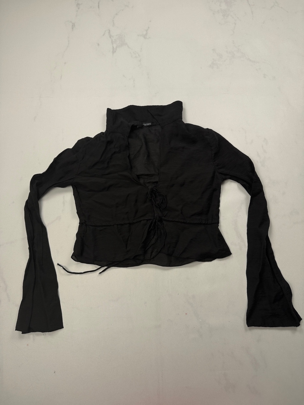 Zara Tie Blouse Black Modern Romantic Fitted - Womens XS